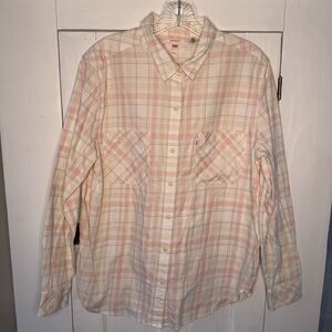 LEVI'S Pink Plaid Shirt Size Large Women's Boyfriend Fit 100% Cotton Button Up